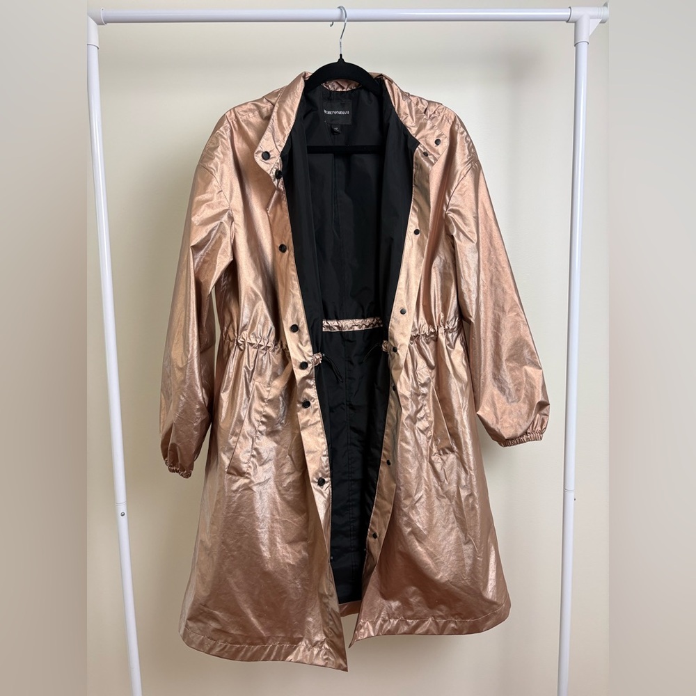 Emporio Armani metallic rose gold hooded trench coat / raincoat